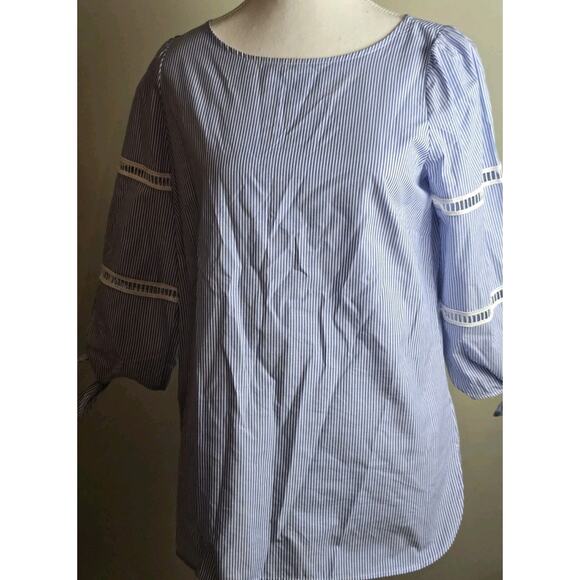 TALBOTS Blue & White Coastal Sailor Stripe TOP 3/4 Tie-Sleeve, Petite Small EUC - Picture 1 of 6